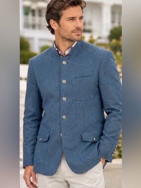 Rivesse Indian Suit Jacket Cornflower Blue Paisley Lining 32-34R Wedding Ethnic